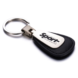 Metal/ Simulated Leather Keychain - Silver/ Black